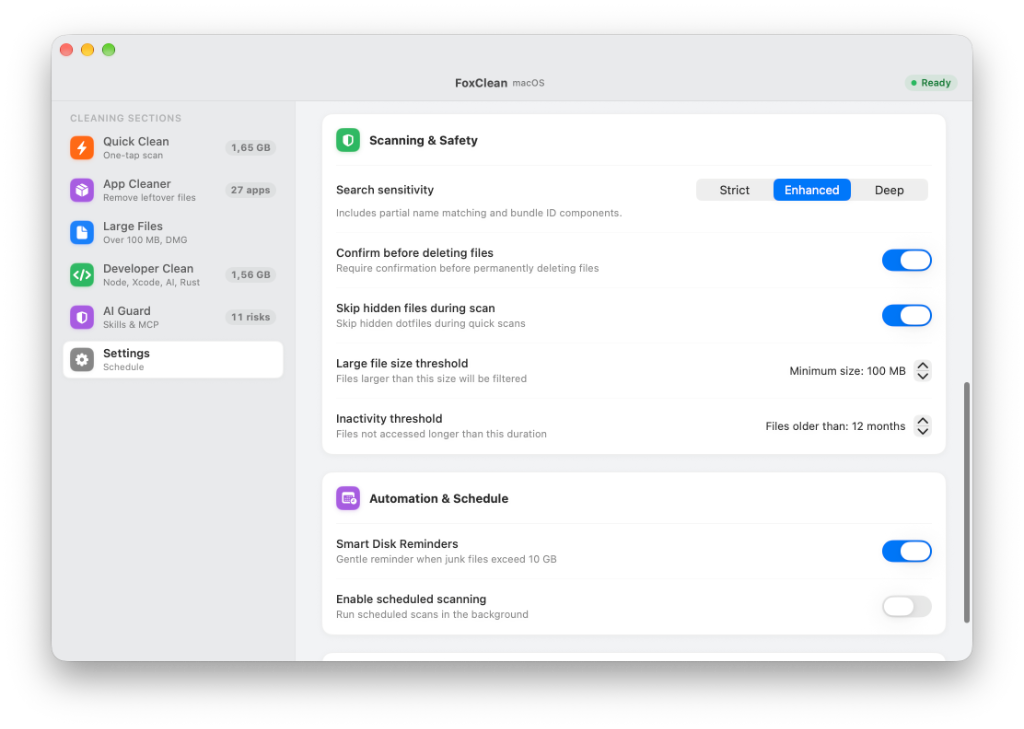 FoxClean 2.0 Settings